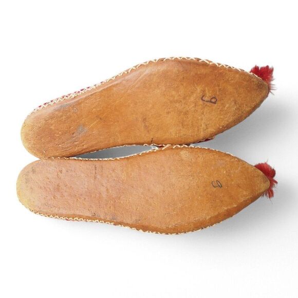 Vintage Turkish Aladdin Handmade Curl Toe Sequins Leather Slippers Women's 7-7.5 - Picture 9 of 10